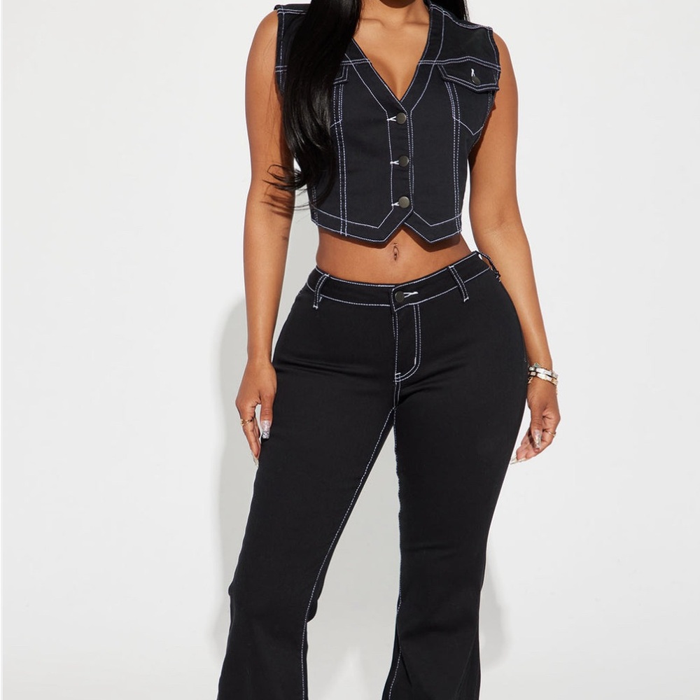 Stylish Black Denim Vest and Pants Set